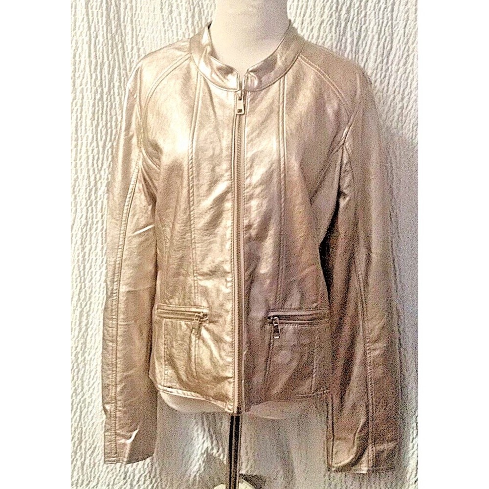 Women's CAVALINI Rose Gold Metalic Jacket Size Medium Shiny Golden Coat